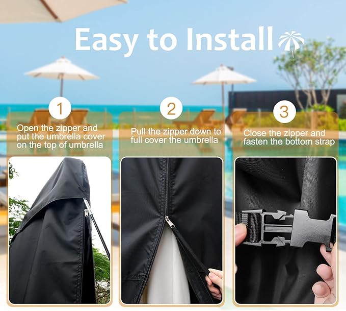 NettyPro Patio Umbrella Cover Outdoor Waterproof Market Umbrella Parasol Cover Fits 6ft to 9ft, Black
