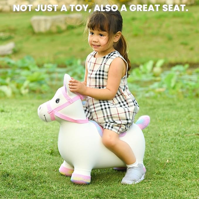 Hopper Toy 2 Year Old Boy, Toddler Plush Bounce Animals, Ride on Bouncing Plush Inflatable Horse, Outdoor Indoor Hopping Horse Bouncer, Birthday Gifts for 18m -5 Years Old Kid (White)