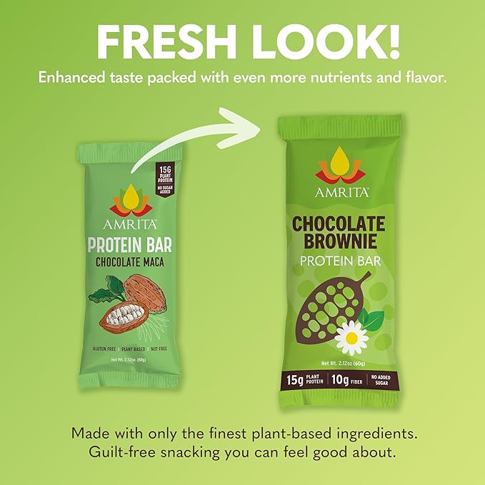 Amrita Nut Free Chocolate Brownie Vegan Protein Bars (12 Count) |15g Plant-Based Protein Bar | Peanut-Free, Gluten Free, and Dairy-Free | No Added Sugar, High Fiber, Healthy School-Safe Snacks