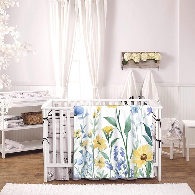 Baby Blanket Botanical Flower Watercolor Floral for Boy Girl Newborn 30x40 Inch Toddler Infant Nursery Throw Blankets Double Layer Comfy Soft Plush Stroller Crib Quilt