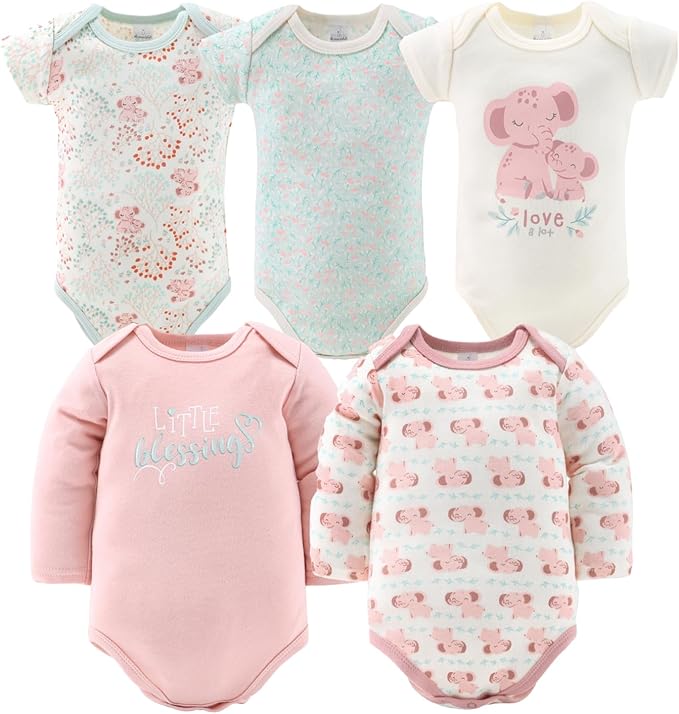 The Peanutshell Baby Layette Gift Set for Girls - 30 Piece New Born Girl Gift Set, Baby Clothes, 0-9 Months - Floral Elephant