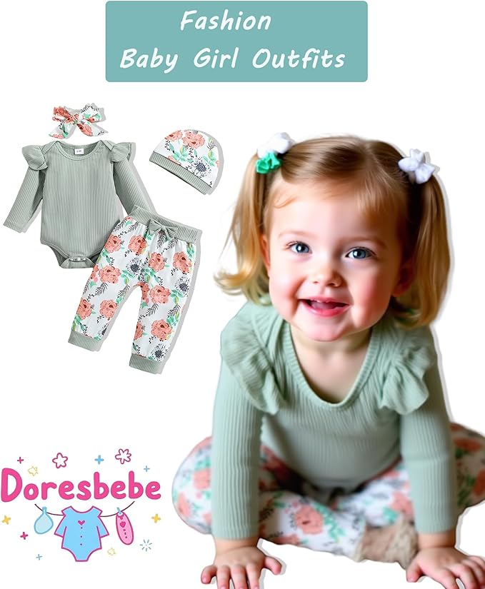 Baby Girl Clothes Newborn Infant Outfits Cute Summer Clothes Spring Romper Set+Hat+Headband