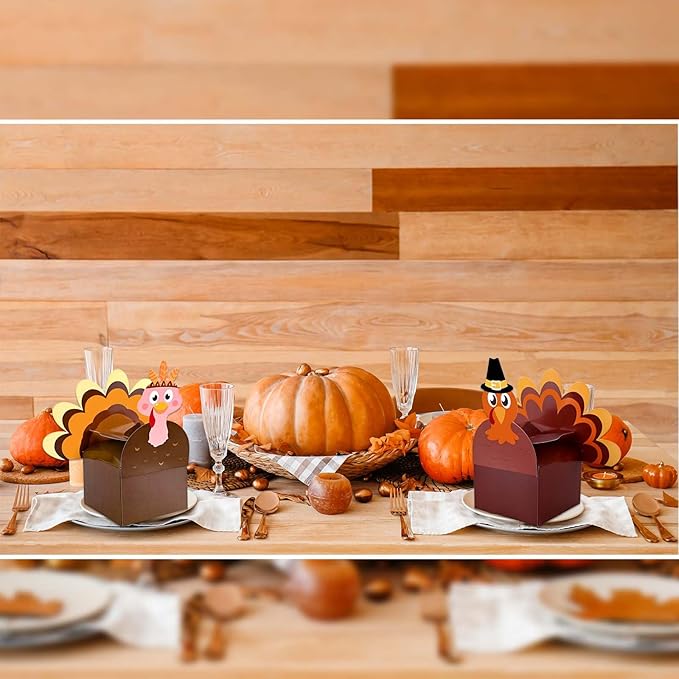 18Pcs Thanksgiving Party Favor Boxes Thankful Turkey Candy Treat Boxes, 6 Styles, Happy Thanksgiving Day Turkey Paper Gift Boxes for Fall Holidays Harvest Day Supplies