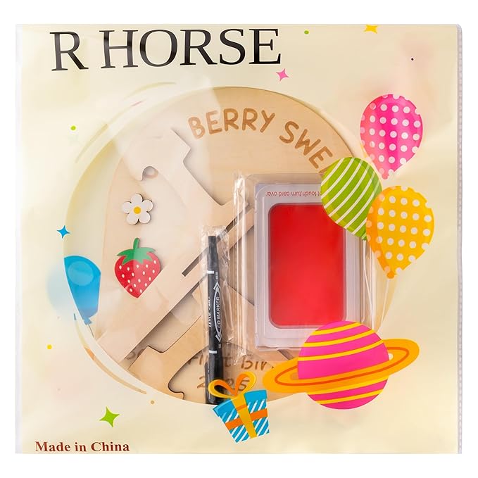 R HORSE Baby's 3D Berry First Birthday Footprint or Handprint Art Sign, Our Berry Sweet DIY Wooden Hanging Decoration, Newborn Keepsake Craft Gift for Unisex Baby First Birthday Baby Shower Photo Prop