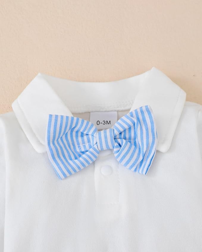 Newborn Baby Boy Clothes Gentleman Wedding Suit Infant Outfits Formal Dress Shirt+Bowtie+Suspender Pants