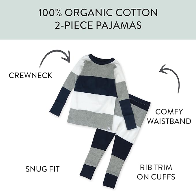 HonestBaby 4 Piece Pajamas Sleepwear Pjs 100% Organic Cotton for Infant Baby and Toddler Boys, Girls, Unisex