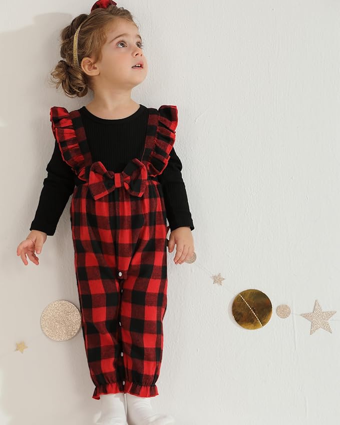 Newborn Infant Baby Girl Clothes Fall Winter Plaid Long Sleeve Jumpsuit One Piece Romper Bodysuit Baby Overalls Outfits