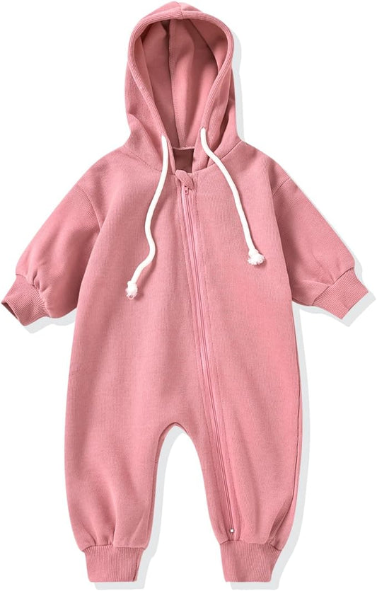 Unutiylo Unisex Baby Boys Girls Long Sleeve Infant Baby Zipper Hooded Jumpsuits Romper Loose Outfit Clothes
