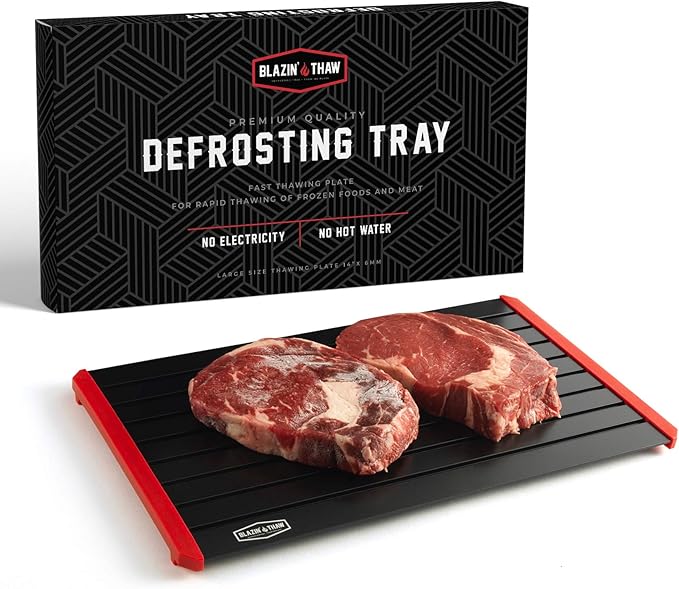BLAZIN' THAW Defrosting Tray for Frozen Meat | 14” Large-Size | Aluminium Plate for Thawing Frozen Food | Natural Thawing Process | No Microwaves, No Cold/Warm Water Required |