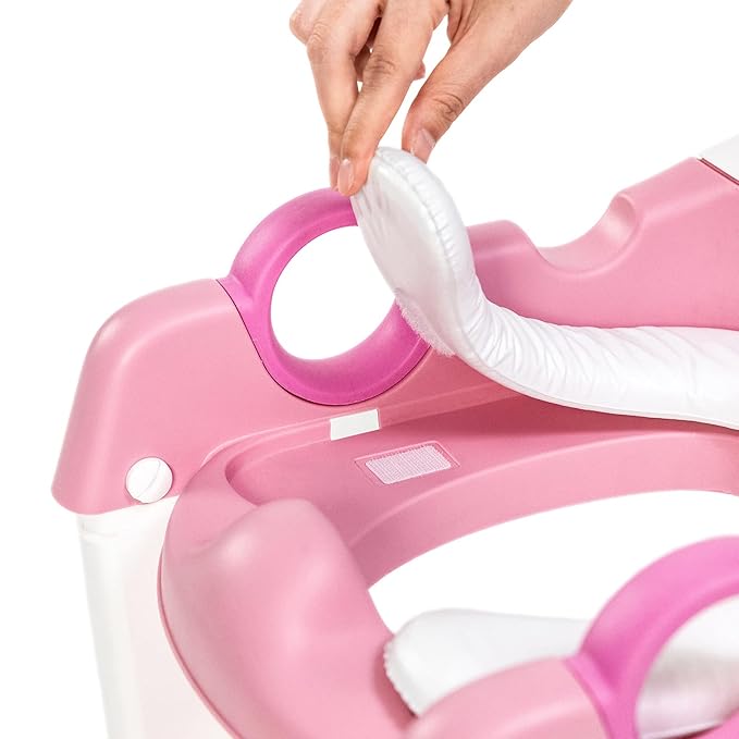 Potty Training Toilet Seat with Step Stool Ladder for Boys and Girls Baby Toddler Kid Children Toilet Training Seat Chair with Handles Padded Seat Non-Slip Wide Step(Pink)