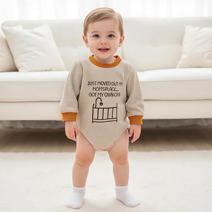 SAYOO Aunties Bestie Baby Girl Clothes Letter Embroidery Waffle Color Block Sweatshirt Bodysuit Fall Bubble Romper Pullover