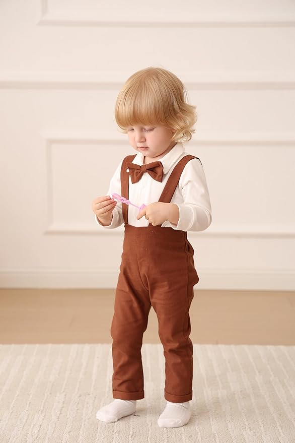 Newborn Baby Boy Clothes Gentleman Wedding Suit Infant Outfits Formal Dress Shirt+Bowtie+Suspender Pants