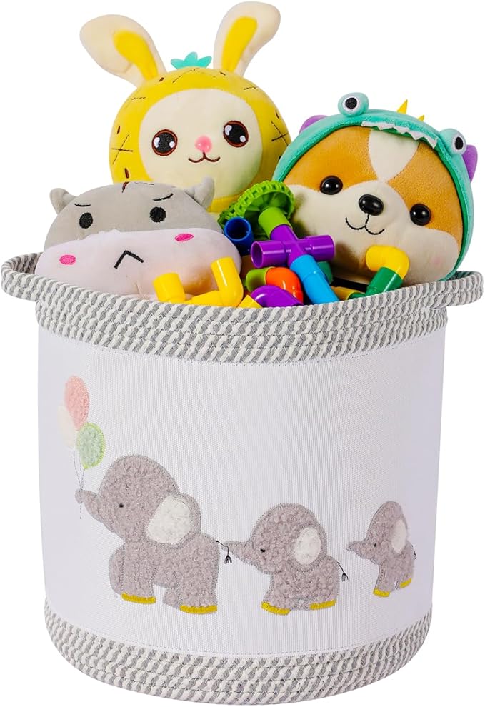 Baby Toy Basket Laundry Hamper Blanket Baskets Cute Elephant Nursery Storage Basket, Woven Cotton Rope Nursery Organization Bins For Girls Boys Kids Baby Shower Gifts Baskets