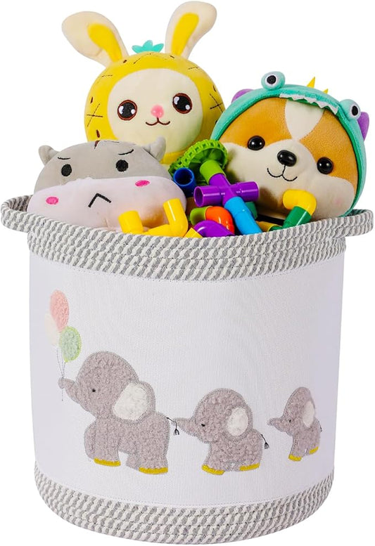 Baby Toy Basket Laundry Hamper Blanket Baskets Cute Elephant Nursery Storage Basket, Woven Cotton Rope Nursery Organization Bins For Girls Boys Kids Baby Shower Gifts Baskets