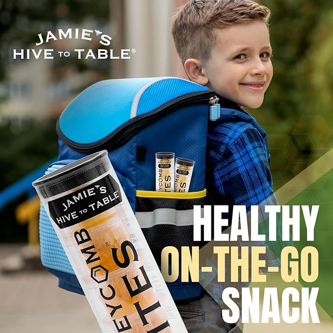 Jamie’s Hive To Table 100% Raw Honeycomb Bites, 3.3 Oz, 5 Bites – Pure Honeycomb Straight from the Hive – Made in USA, Product of Georgia – No Additives or Preservatives, Non-GMO
