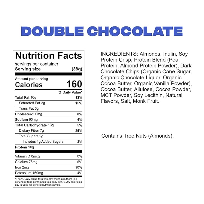 NuSkool Snacks Double Chocolate Keto Friendly Protein Krunch Bars (12 Pack) - 7g Fiber, 10g Clean Plant-Based Protein, 3g Net Carbs - Gluten-Free, Non-GMO, Vegan, Low Carb Keto Healthy Breakfast Snack