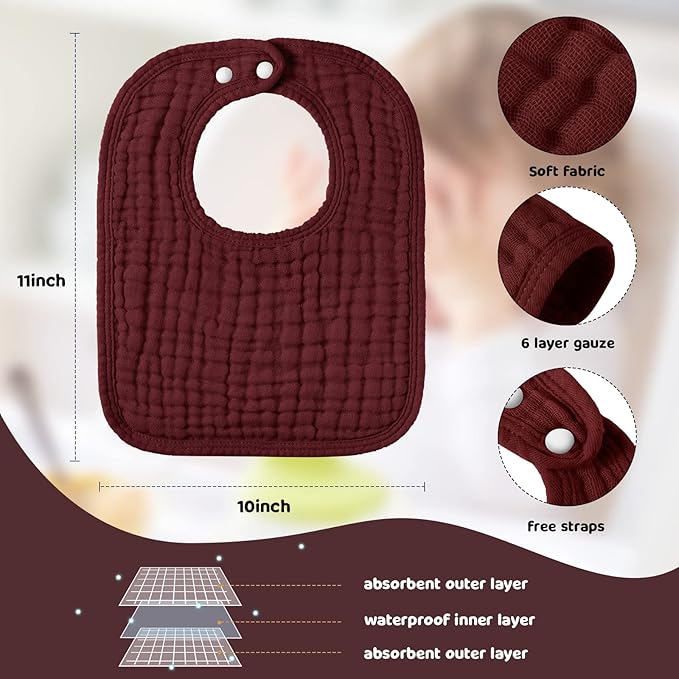 Tallew 8 Pack Baby Bibs and Muslin Burps for Baby Boy Girl Drooling and Teething 20" x 10" Burp Cloths Absorbent Rag Soft Cotton Bibs for Newborn Toddler Infant 0-24 Month Essentials(Fresh Colors)