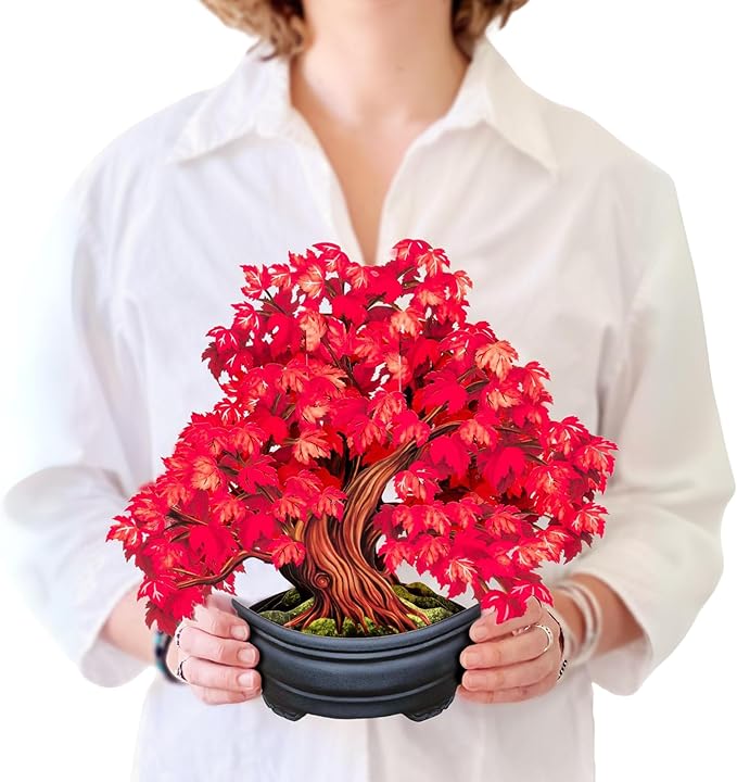 Freshcut Paper Pop Up Cards, Red Maple Tree, 12 Inch Life Sized Forever Flower Bouquet 3D Popup Greeting Card, Autumn Cards, Birthday Card, Blank Notecard & Envelope