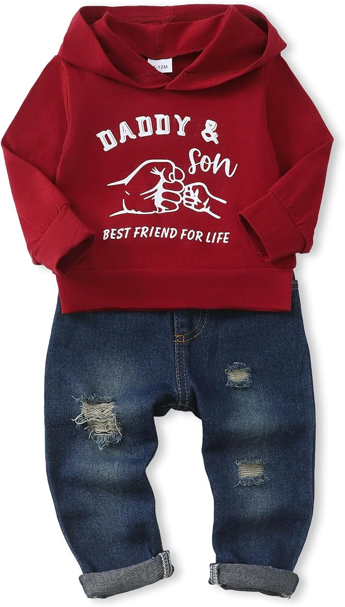 NZRVAWS Baby Boy Clothes Toddler Boy Outfit 2 3 4T 6 12 18 24 Month Fall Winter Hoodie Ripped Jeans Clothing