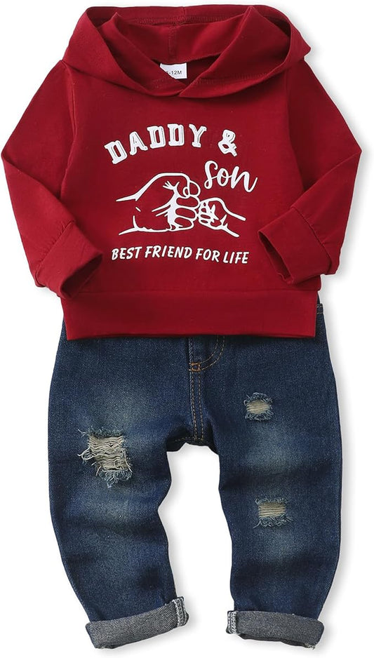 NZRVAWS Baby Boy Clothes Toddler Boy Outfit 2 3 4T 6 12 18 24 Month Fall Winter Hoodie Ripped Jeans Clothing