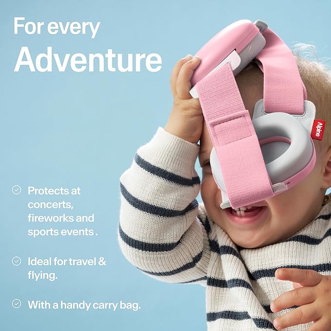 Alpine Muffy Baby Comfort - Protects Hearing for Babies and Toddlers - CE & ANSI Certified - Unique Headband for Safe fit & Comfort - Multi-adjustable for Ages 3-48 Months - 24dB Sound Reduction, Pink