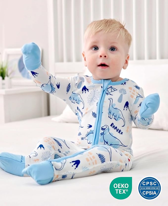 Footless Pajamas Baby Boy Girls, Viscose from Bamboo Baby Pajamas, Two Way Zipper Sleepers, Newborn Pjs