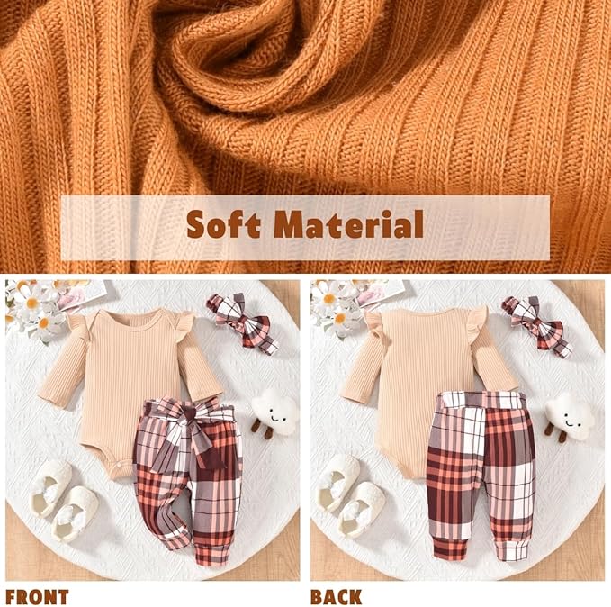 Aalizzwell Preemie Newborn Infant Baby Girls Clothes Ribbed Romper Bodysuit Pants Set Fall Winter Outfits