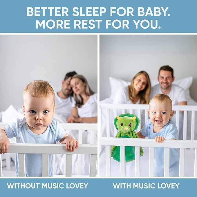 Love By Emi Baby Music Lovey Green Dino, Baby Sleep Soother for Crib & Cuddle Bedtime, White Noise with a Heartbeat & Lullaby, Plush Sound Machine Toy, Stuffed Animal for Newborns, Infants & Toddlers