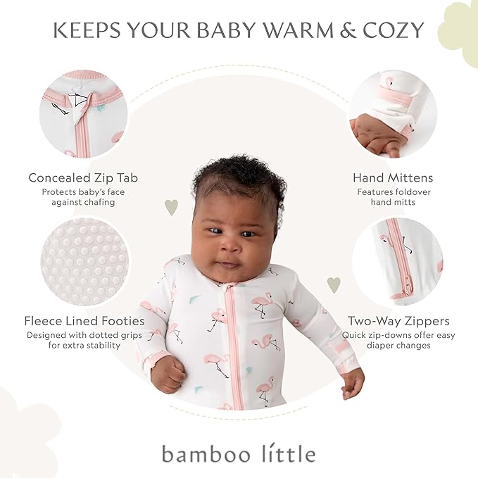 Bamboo Little Soft Baby Footie Pajamas, Baby Clothes, Newborn Sleepers, 95% Viscose and 5% Spandex, 0-24 Months