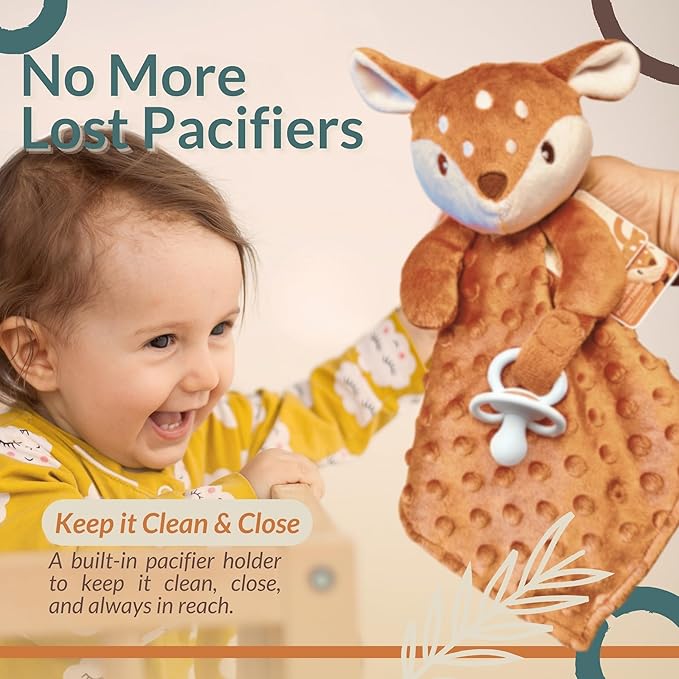 Baby Lovey Security Blanket Newborn - Plush Stuffed Animal with Pacifier Holder, Gender Neutral Baby Gift, Cozy Blanket for Boy & Girl Minky Dot