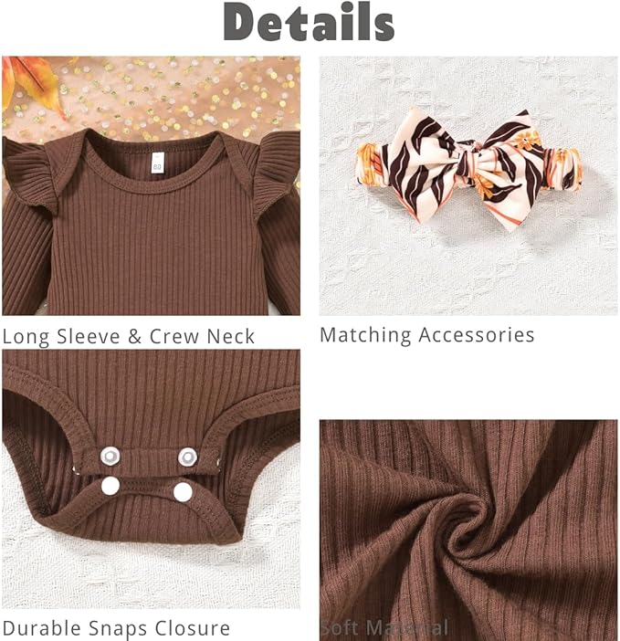 Aalizzwell Preemie Newborn Infant Baby Girls Clothes Ribbed Romper Bodysuit Pants Set Fall Winter Outfits