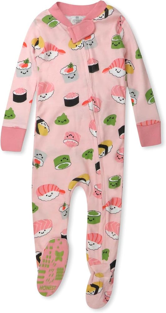 HonestBaby Non-Slip Footed Pajamas One-Piece Sleeper Zip-Front Pjs 100% Organic Cotton for Baby Girls