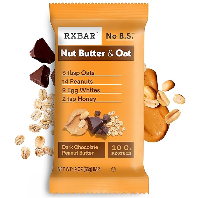 RXBAR Nut Butter and Oat Protein Bars, Protein Snacks, Snack Bars, Dark Chocolate Peanut Butter (6 Boxes, 30 Bars)