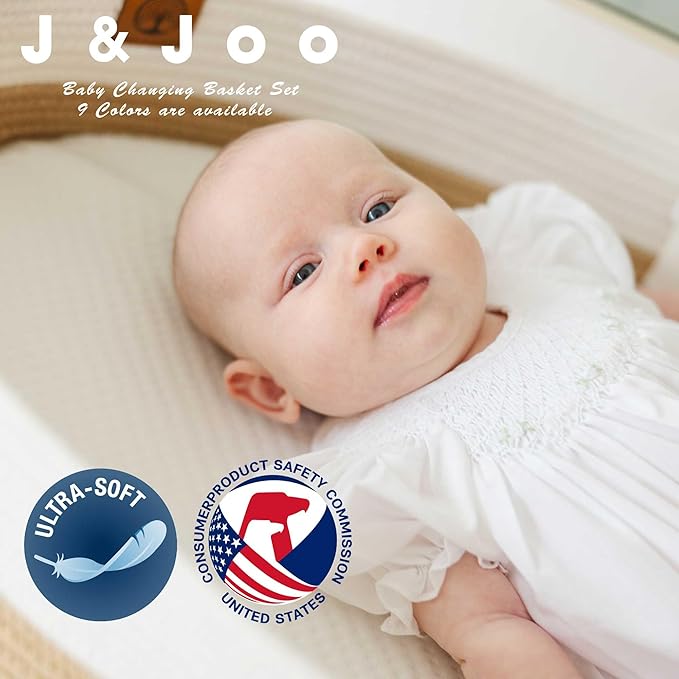 J&JOO Baby Changing Basket includes Diaper Caddy - Breathable & Waterproof Dual-Cover, Portable, Changing Pad for Dresser & Changing Table, Gift for Baby Shower (Coral Pink, Diaper Caddy Set)