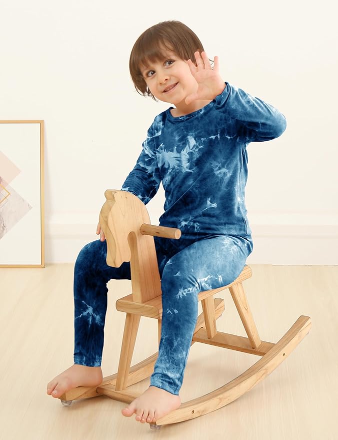 Jimonda Kids Toddler Soft Rayon From Bamboo Pajamas Long Sleeve Boys Girls Sleepwear Outdoor 4pcs Set Tops&Pants Tie Dye Pj