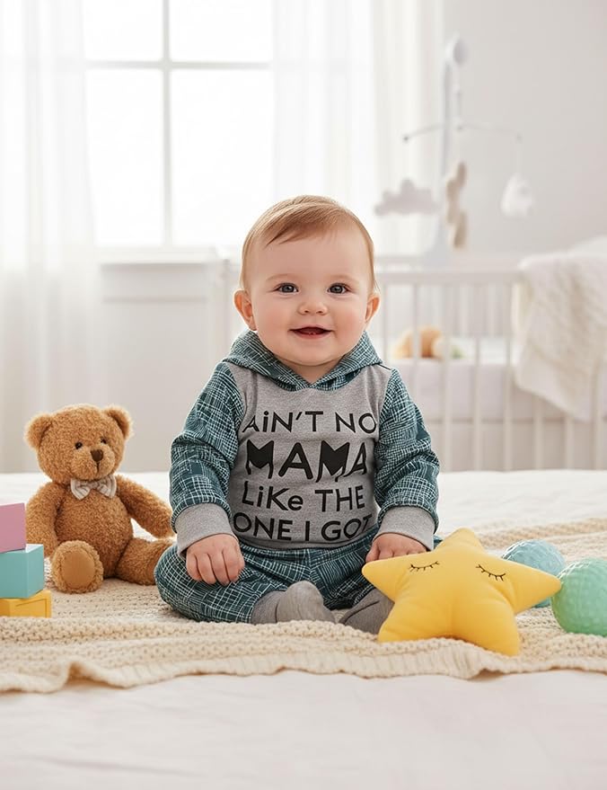 Fommy Newborn Baby Boy Clothes Plaid Letter Print Long Sleeve Hoodies + Long Pants 2PCS Fall Winter Outfits Set