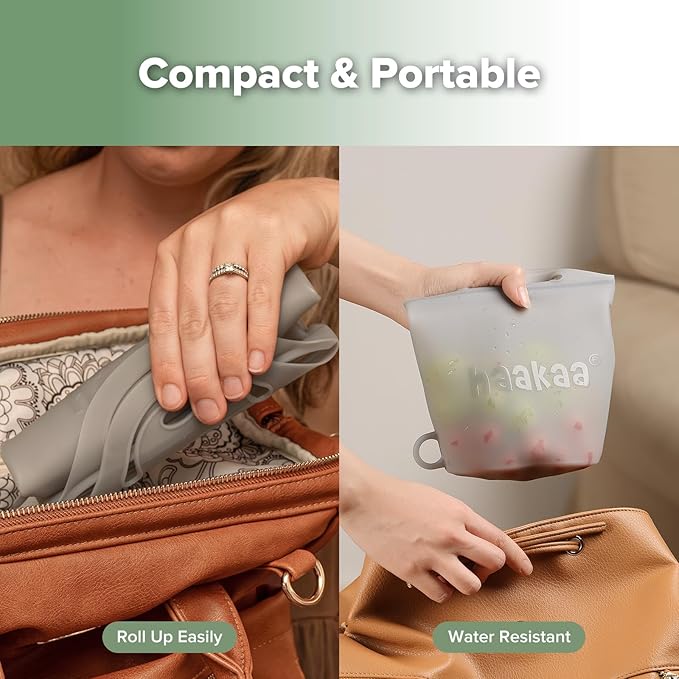 Haakaa Silicone Travel Microwave Steamer & Steriliser Bag, 30oz/900ml Reusable Silicone Steaming Bags for Baby Small Items, Pacifiers, Teethers or Baby Cups, Great for Home and On-The-Go, Grey/1PC