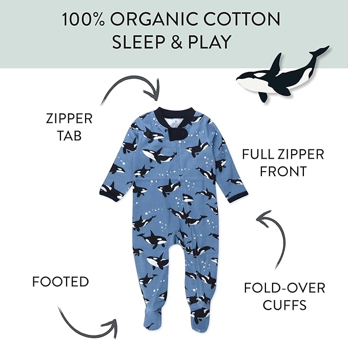 HonestBaby Sleep & Play Footed One-piece Pajama Sleeper 100% Organic Cotton, Baby Boys