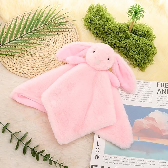 Apricot Lamb Stuffed Animals Pink Bunny Rabbit Security Blanket Infant Baby Lovey (Pink Bunny)