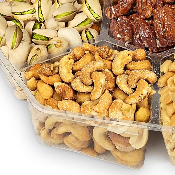 Nuts Gift Basket - 7 Sectional Platter With a Variety of Freshly Roasted Nuts - Beautifully Packaged Gift for Birthday, Sympathy. Large Family Pack.