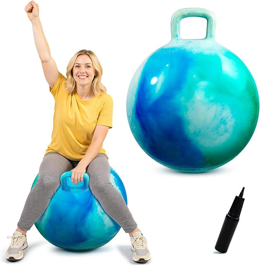 EVERICH TOY Hopper Ball for Adults & Teens 16+, 28 in Bouncy Ball with Handle, Sit On Hippity Hop Exercise with Air Pump, Active Play for Family Activities & Indoor/Outdoor Sports