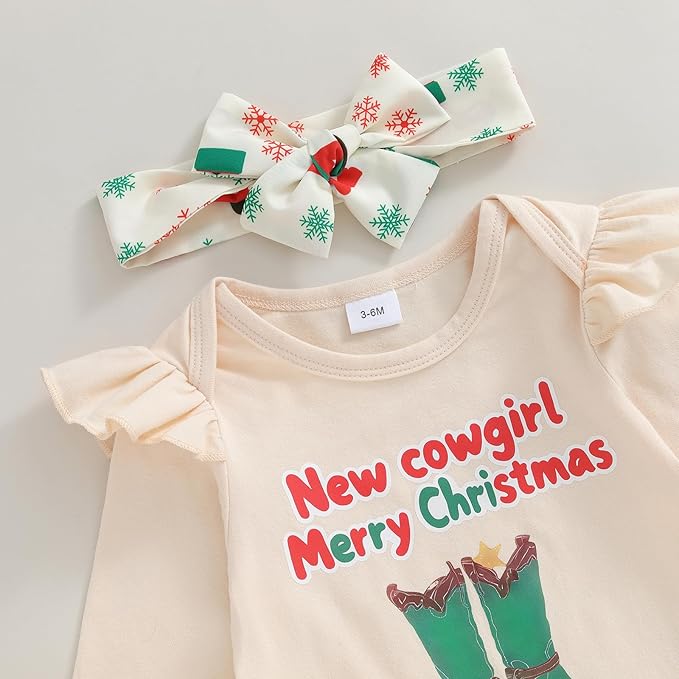 Fernvia Western Newborn Baby Girl Clothes Long Sleeve Letter Print Romper Animal Print Pants Headband 3Pcs Outfits Sets