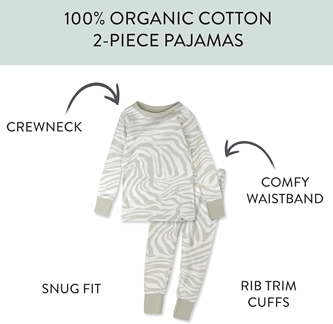 HonestBaby Classics 2-Piece Pajamas Sleepwear Pjs 100% Organic Cotton for Baby, Toddler, Kids