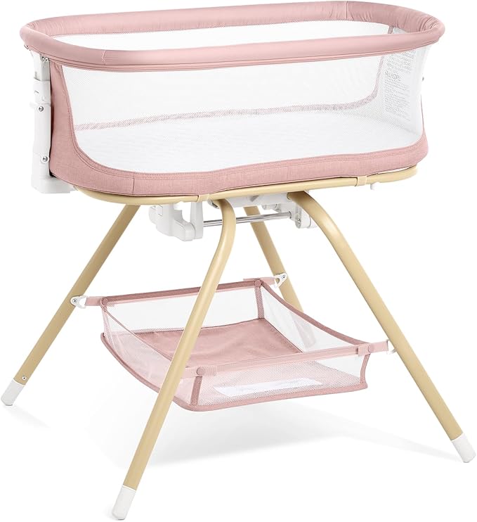 ANGELBLISS 3 in 1 Baby Bassinet, Rocking Bassinets Bedside Sleeper with Calming Motion, Portable Nest for Newborn Infant, Breathable Mesh (Pink)