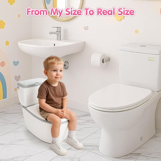 3-in-1 Toddler Potty Training Toilet, for Ages 6 Months+, Realistic Potty Training Seat with Flushing Sound, Wipes Storage, Toilet Paper Holder