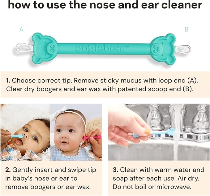 oogiebear: Baby Nose Cleaner & Ear Wax Removal Tool - Safe Booger & Earwax Removal for Newborns, Infants, Toddlers - Dual-Ended - Essential Baby Stuff, Diaper Bag Must-Have, Orange & Seafoam with case