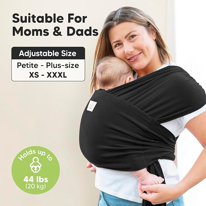 KeaBabies Baby Wrap Carrier Ring Sling - Easy to Wear, Adjustable D-Lite Baby Carrier Newborn to Toddler, Infant Carrying Shirt, Hands Free Bonding, Breathable Fabric Wearing Wrap (Trendy Black)