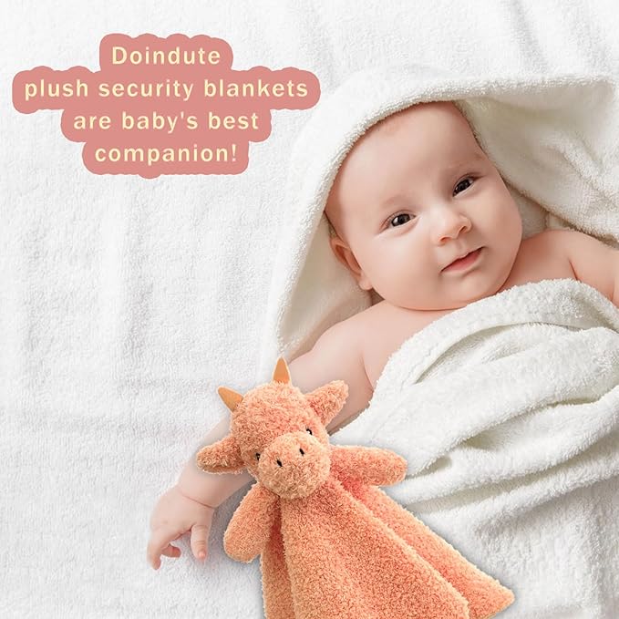 Baby Orange Dragon Soft Stuffed Animal Security Blanket, Plush Dinosaur Character Lovey Blanket, Baby Shower/Nursery Gift, Newborn Infant Toddler Snuggle Blankie for Boys Girls, 14 Inches