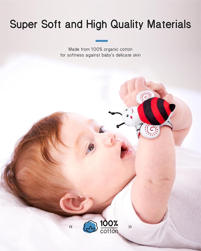 Infinno High Contrast Baby Toys Infant Rattle Socks and Wristband Set, Ideal Baby Sensery Toy Gifts for Newborn 0-12 Months, Perpect Black and White Toys for Boys and Girls As Baby Shower Gifts