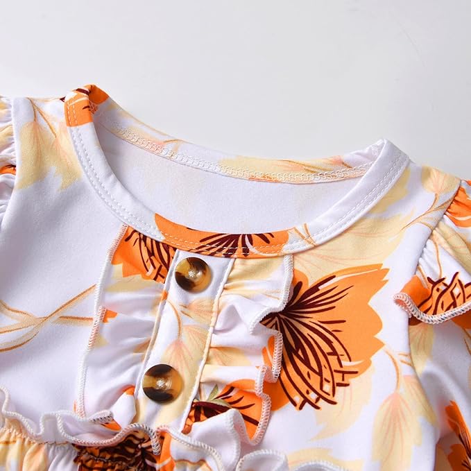 3PCS Baby Girl Clothes Ruffle Floral Shirt Tops Pants Headband Outfit Sets